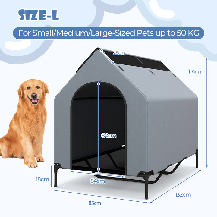 91/110/132cm Elevated Dog House Large Pet House with Ventilated Windows - TidySpaces