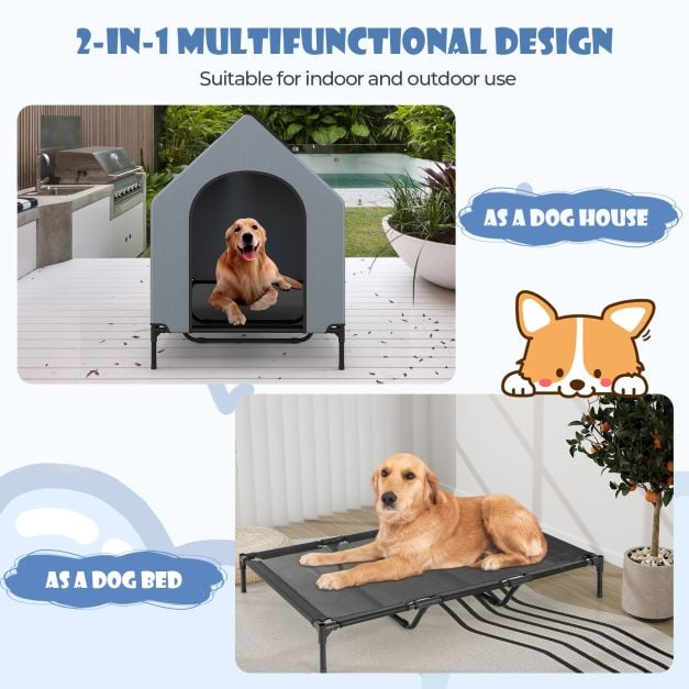 91/110/132cm Elevated Dog House Large Pet House with Ventilated Windows - TidySpaces