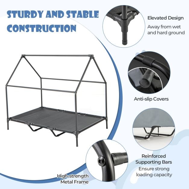 91/110/132cm Elevated Dog House Large Pet House with Ventilated Windows - TidySpaces