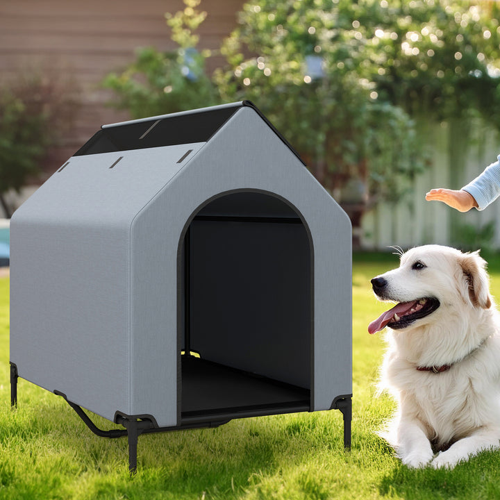 91/110/132cm Elevated Dog House Large Pet House with Ventilated Windows - TidySpaces