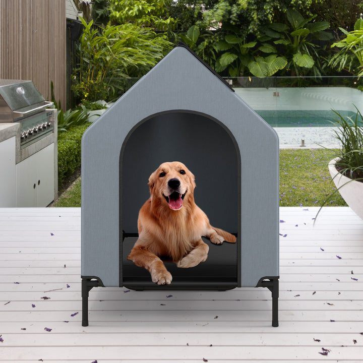 91/110/132cm Elevated Dog House Large Pet House with Ventilated Windows - TidySpaces