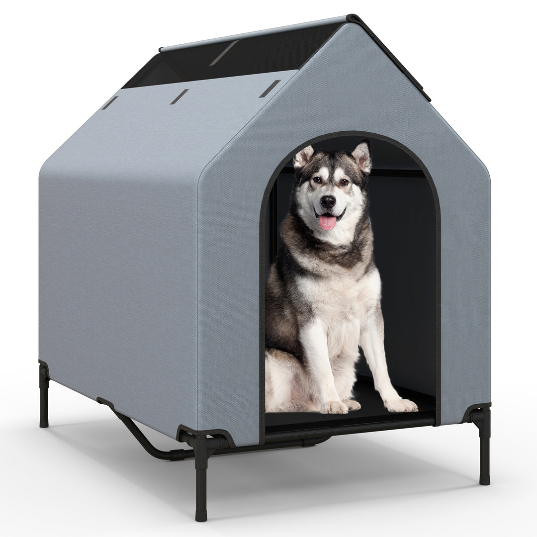 91/110/132cm Elevated Dog House Large Pet House with Ventilated Windows M - TidySpaces
