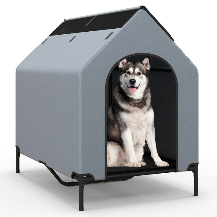 91/110/132cm Elevated Dog House Large Pet House with Ventilated Windows M - TidySpaces