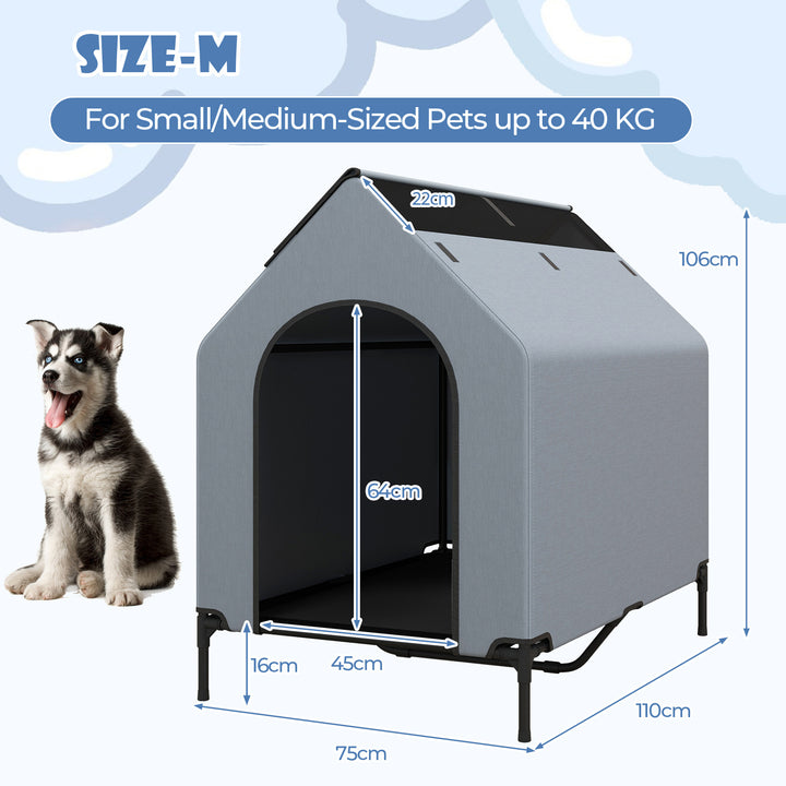 91/110/132cm Elevated Dog House Large Pet House with Ventilated Windows - TidySpaces