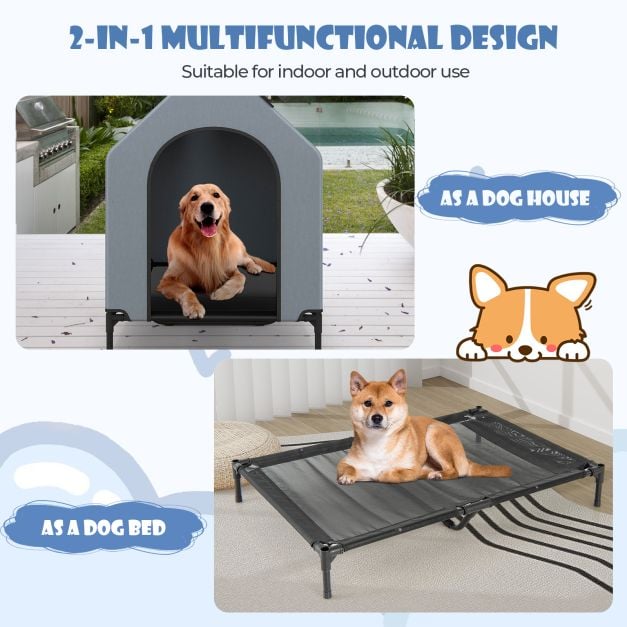 91/110/132cm Elevated Dog House Large Pet House with Ventilated Windows - TidySpaces