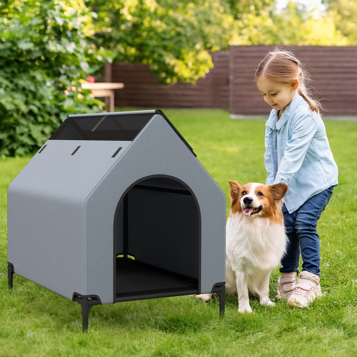 91/110/132cm Elevated Dog House Large Pet House with Ventilated Windows - TidySpaces