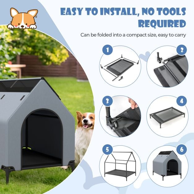 91/110/132cm Elevated Dog House Large Pet House with Ventilated Windows - TidySpaces