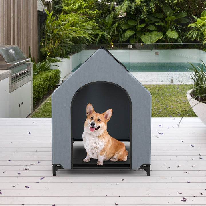 91/110/132cm Elevated Dog House Large Pet House with Ventilated Windows - TidySpaces