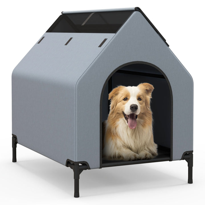 91/110/132cm Elevated Dog House Large Pet House with Ventilated Windows S - TidySpaces