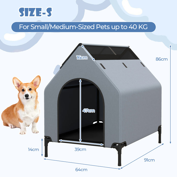 91/110/132cm Elevated Dog House Large Pet House with Ventilated Windows - TidySpaces
