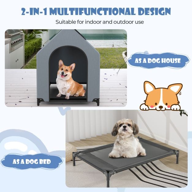91/110/132cm Elevated Dog House Large Pet House with Ventilated Windows - TidySpaces