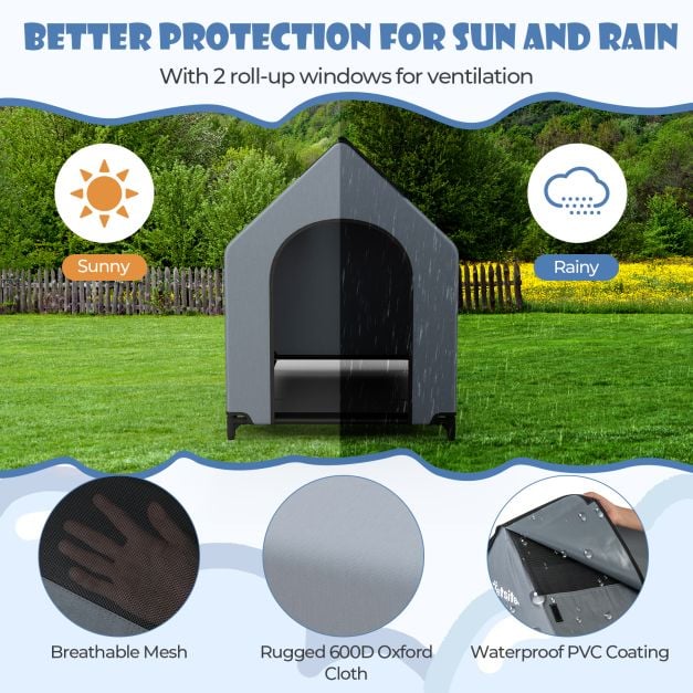 91/110/132cm Elevated Dog House Large Pet House with Ventilated Windows - TidySpaces