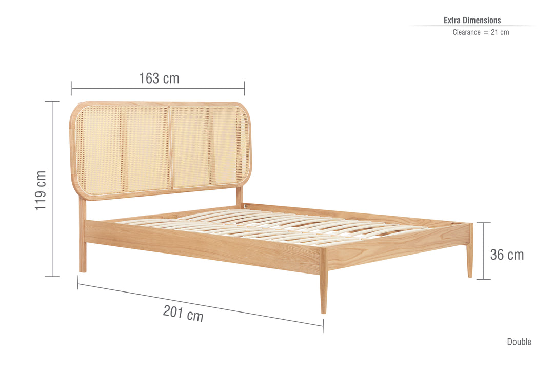 Elina Rattan Bed with Minimalist Design and Natural Wood Frame