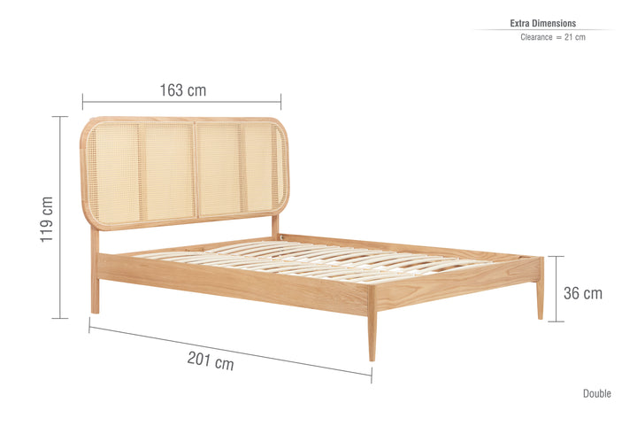 Elina Rattan Bed with Minimalist Design and Natural Wood Frame