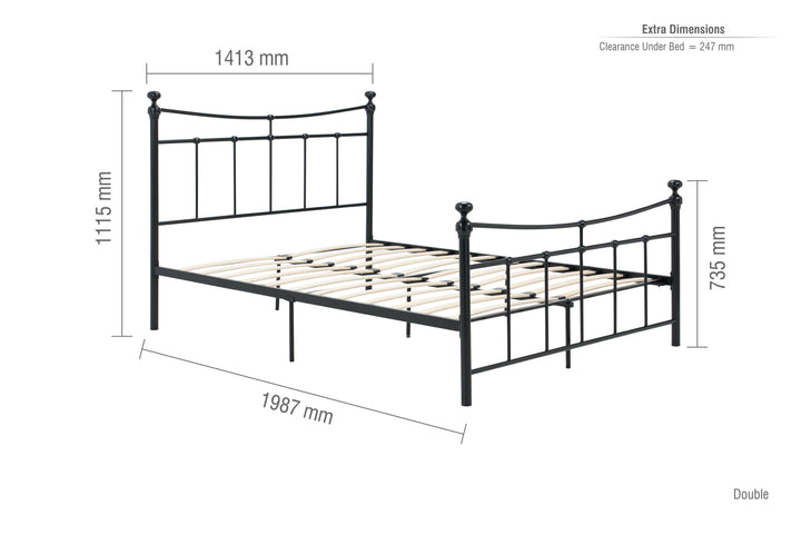 Emily Steel Bed Frame with Curved Rails and Sprung Slatted Base in Black or Cream Finish