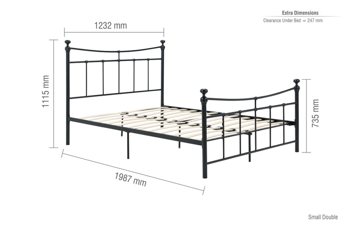 Emily Steel Bed Frame with Curved Rails and Sprung Slatted Base in Black or Cream Finish