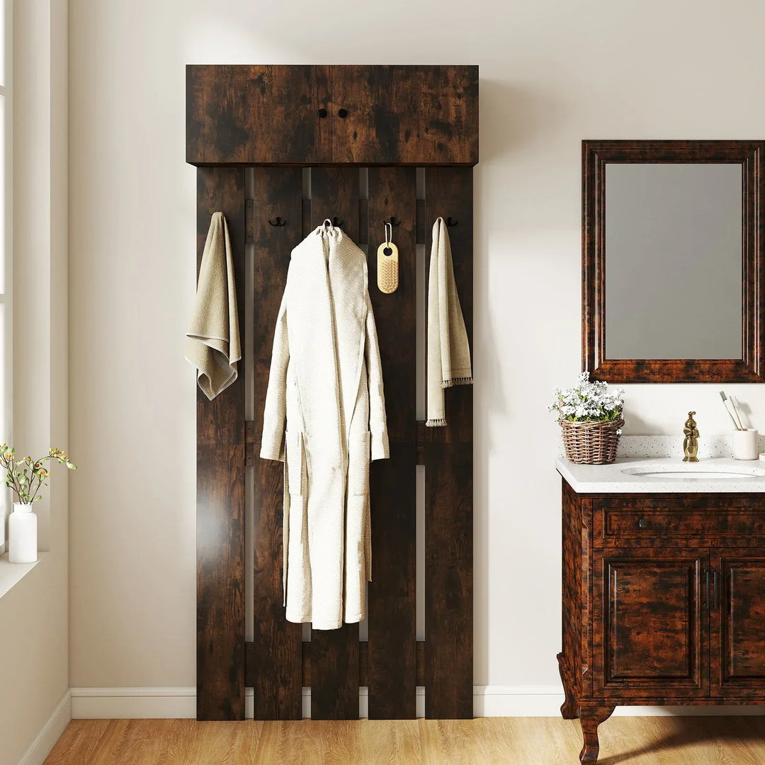 Cloth Rack Entryway Entryway Wall Mounted Coat Rack Coat Rack with 5 Double Hooks and 2-Do ...