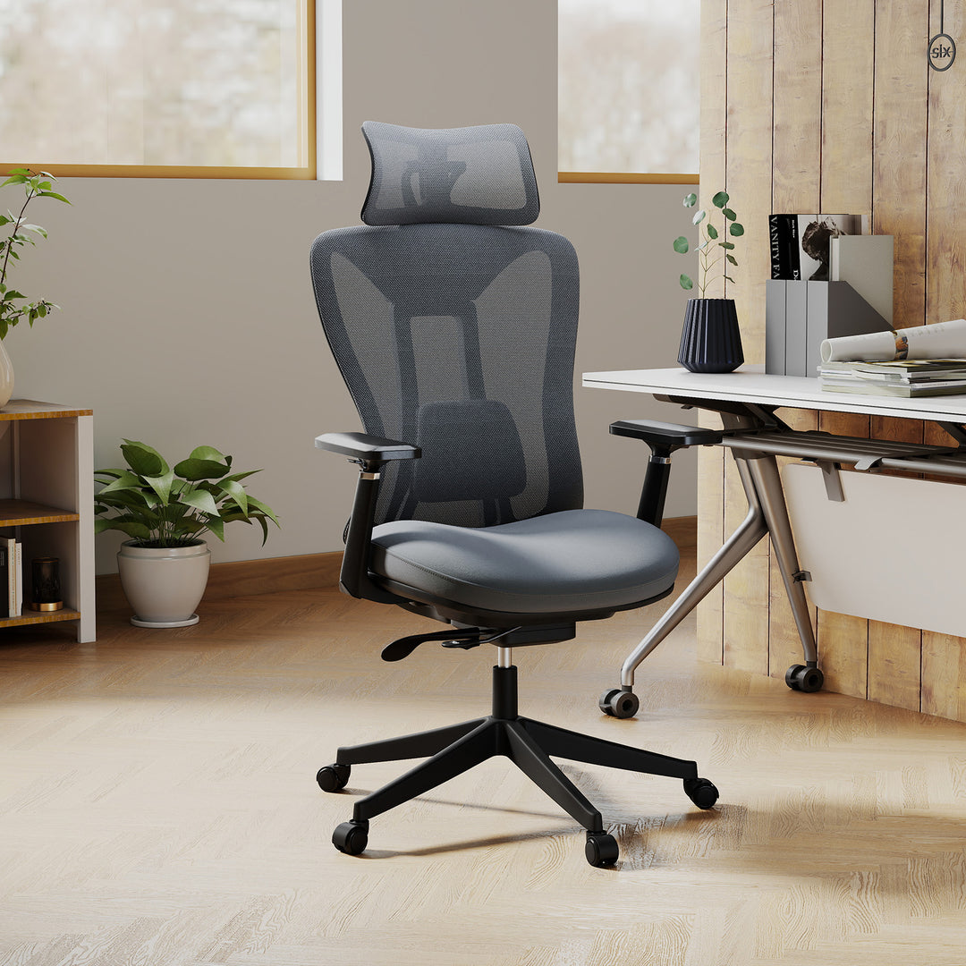 Ergonomic Breathable Mesh Office Chair High Back Executive Chair with Adjustable Lumbar Support in Grey