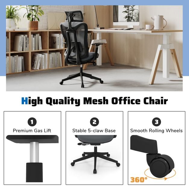 Ergonomic Breathable Mesh Office Chair High Back Executive Chair with Adjustable Lumbar Support in Grey