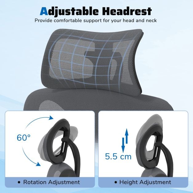 Ergonomic Breathable Mesh Office Chair High Back Executive Chair with Adjustable Lumbar Support in Grey