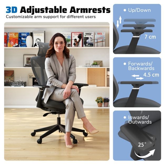Ergonomic Breathable Mesh Office Chair High Back Executive Chair with Adjustable Lumbar Support in Grey