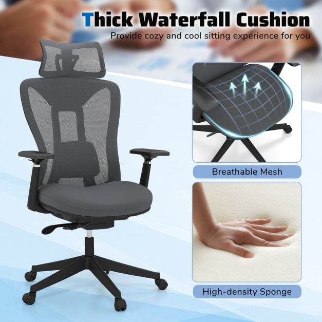 Ergonomic Breathable Mesh Office Chair High Back Executive Chair with Adjustable Lumbar Support in Grey