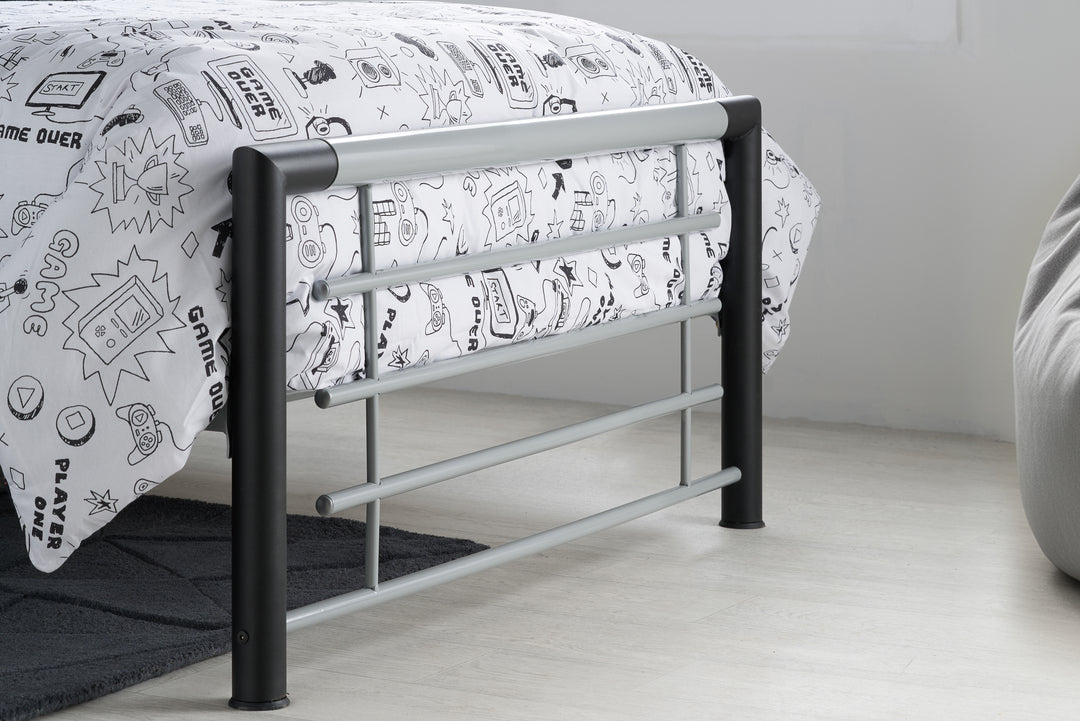 Sleek Modern Steel Bed with Epoxy Powder Coated Finish and Sprung Slatted Base