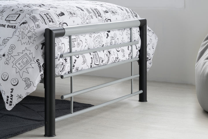 Sleek Modern Steel Bed with Epoxy Powder Coated Finish and Sprung Slatted Base