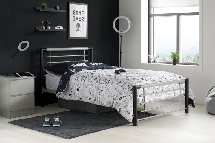 Sleek Modern Steel Bed with Epoxy Powder Coated Finish and Sprung Slatted Base