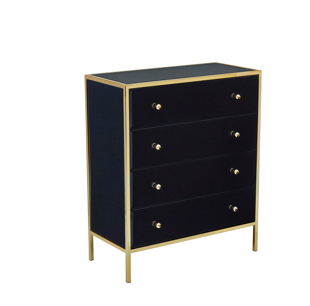 Fenwick 4 Drawer Chest Black Glass Gold Frame Luxury Storage