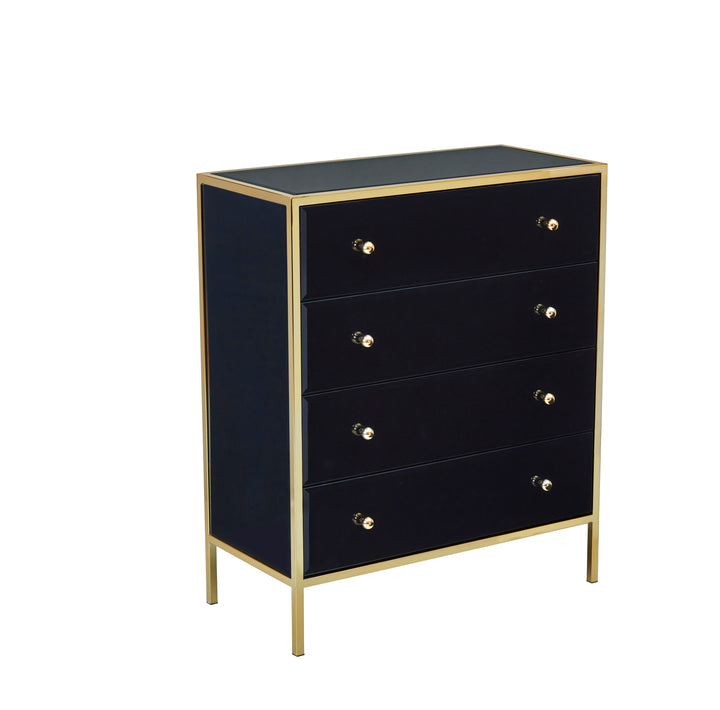 Fenwick 4 Drawer Chest Black Glass Gold Frame Luxury Storage