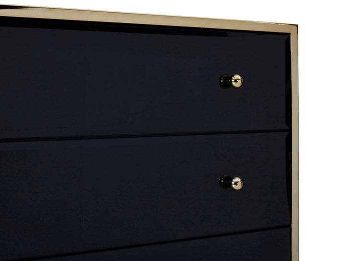 Fenwick 4 Drawer Chest Black Glass Gold Frame Luxury Storage