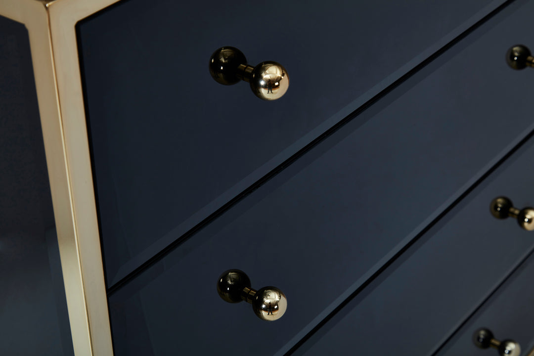 Fenwick 4 Drawer Chest Black Glass Gold Frame Luxury Storage