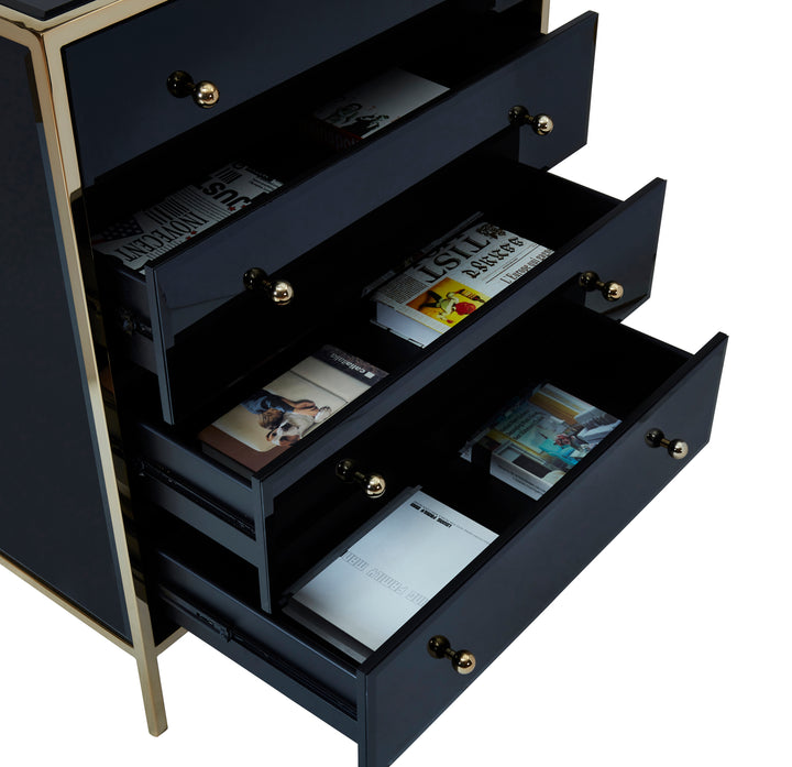 Fenwick 4 Drawer Chest Black Glass Gold Frame Luxury Storage