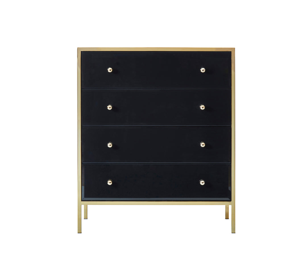 Fenwick 4 Drawer Chest Black Glass Gold Frame Luxury Storage