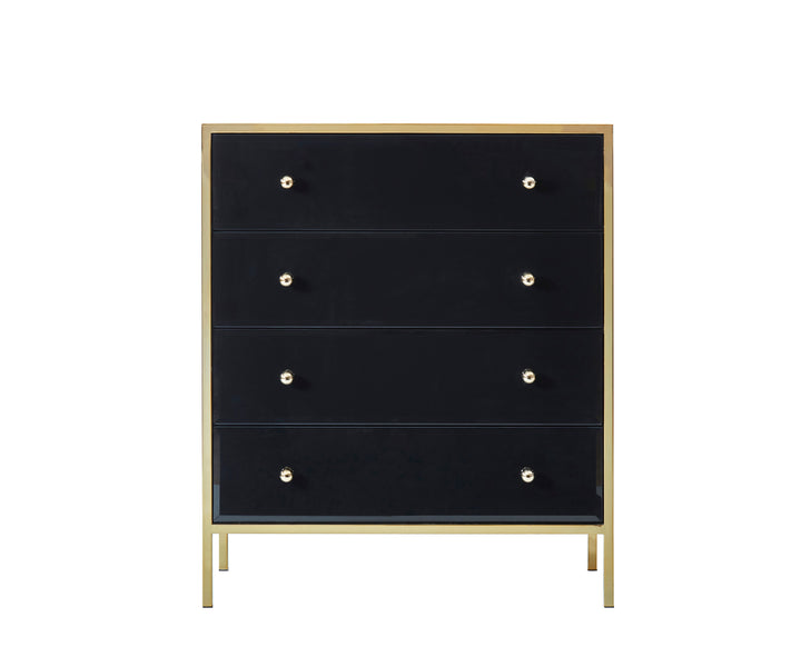 Fenwick 4 Drawer Chest Black Glass Gold Frame Luxury Storage