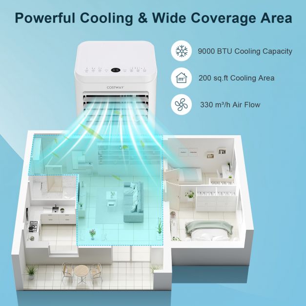 7000/9000 BTU 3 in 1 Portable Air Conditioner with Remote Control and 24H Timer