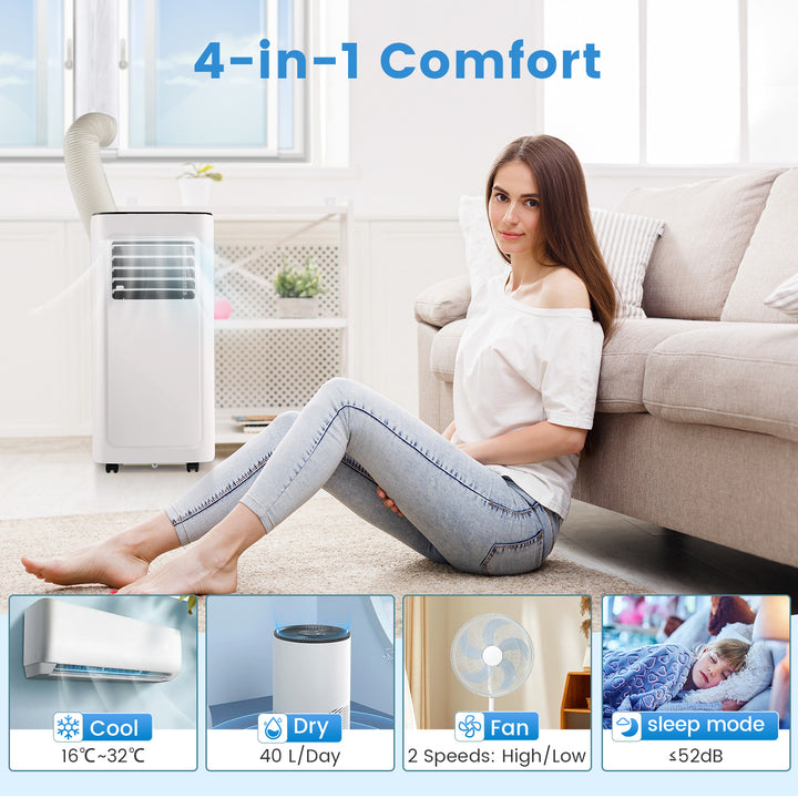 8000 BTU Portable Air Conditioner with Dehumidifier Fan and Sleep Mode-White