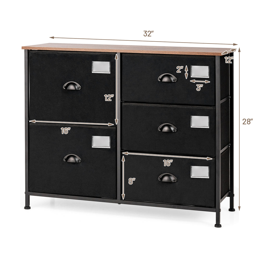 5 Drawers Dresser Chest of Drawers with Wooden Top and Metal Frame