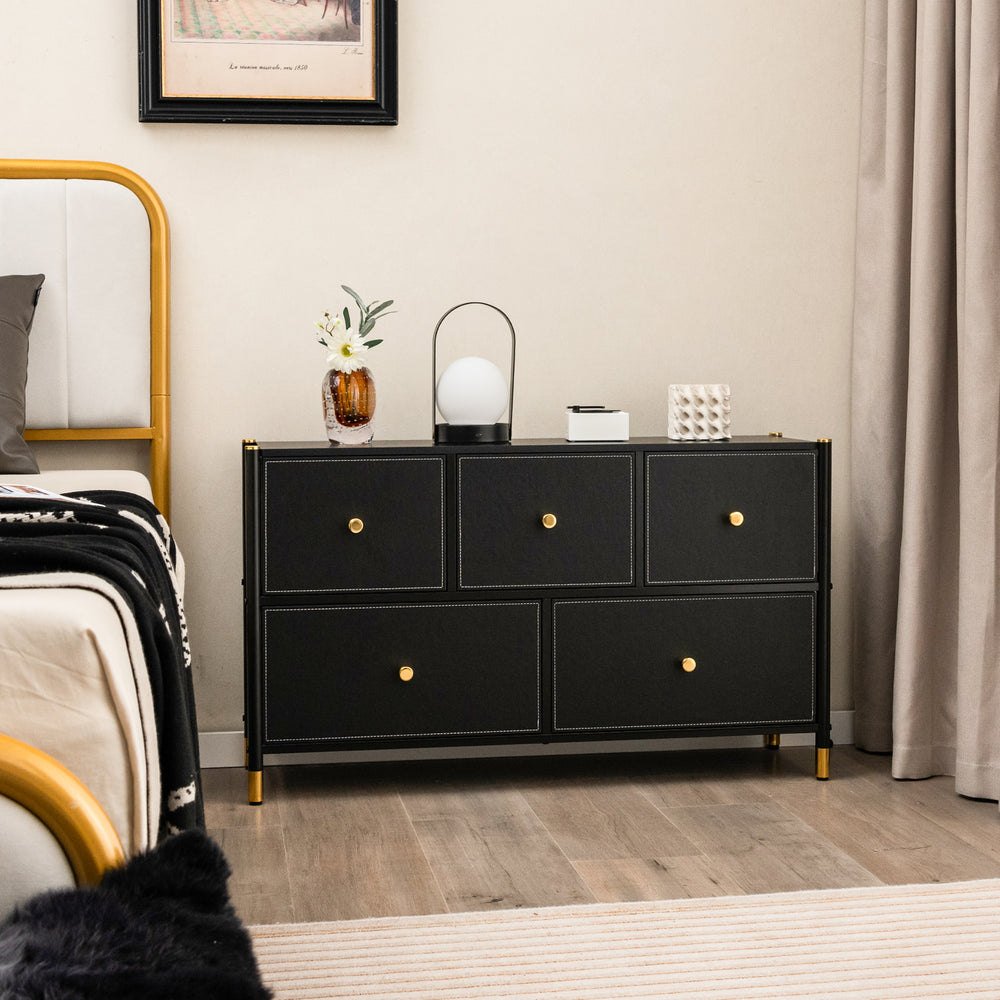 Fabric Dresser Tower for Bedroom with Drawers and Metal Frame - TidySpaces