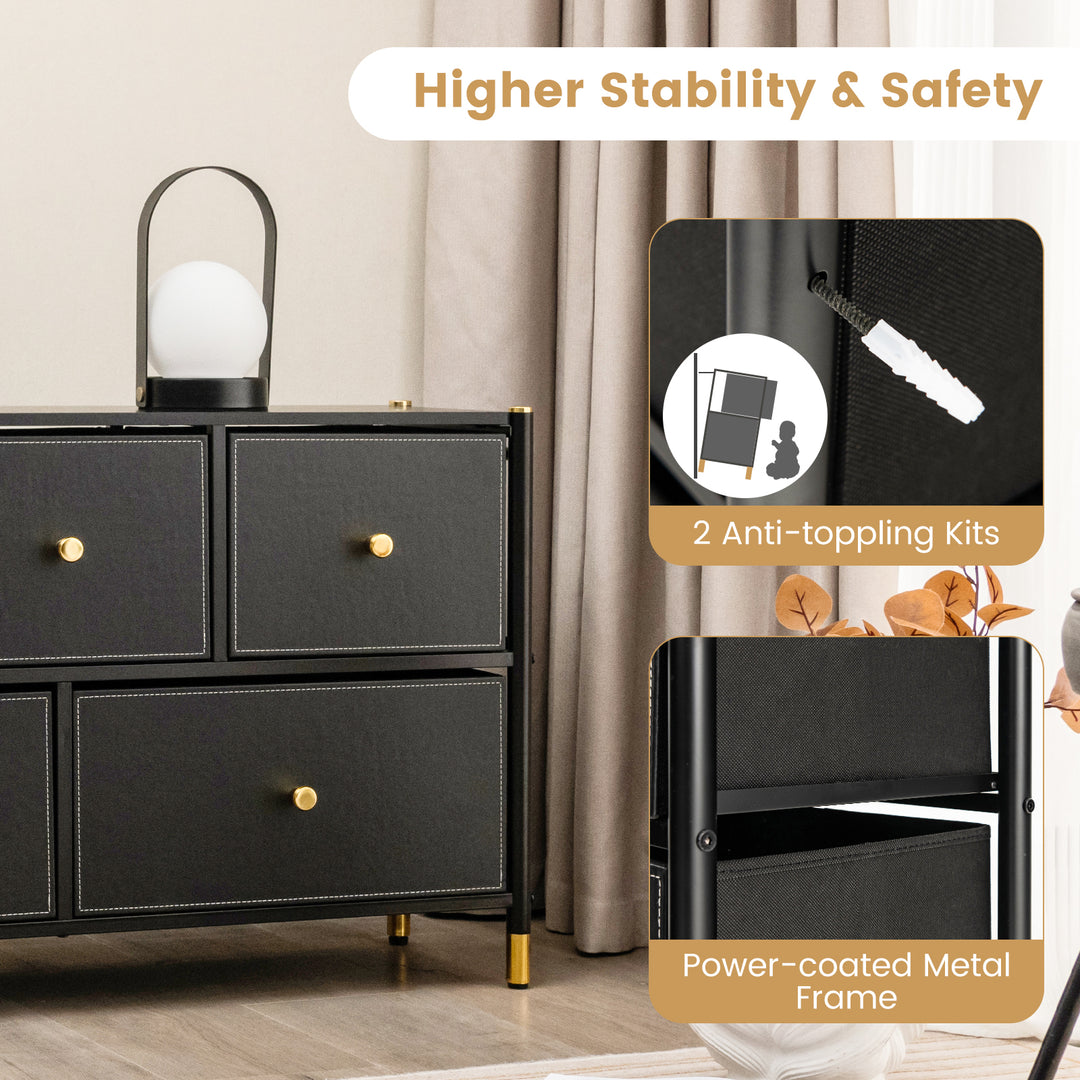 Fabric Dresser Tower for Bedroom with Drawers and Metal Frame - TidySpaces