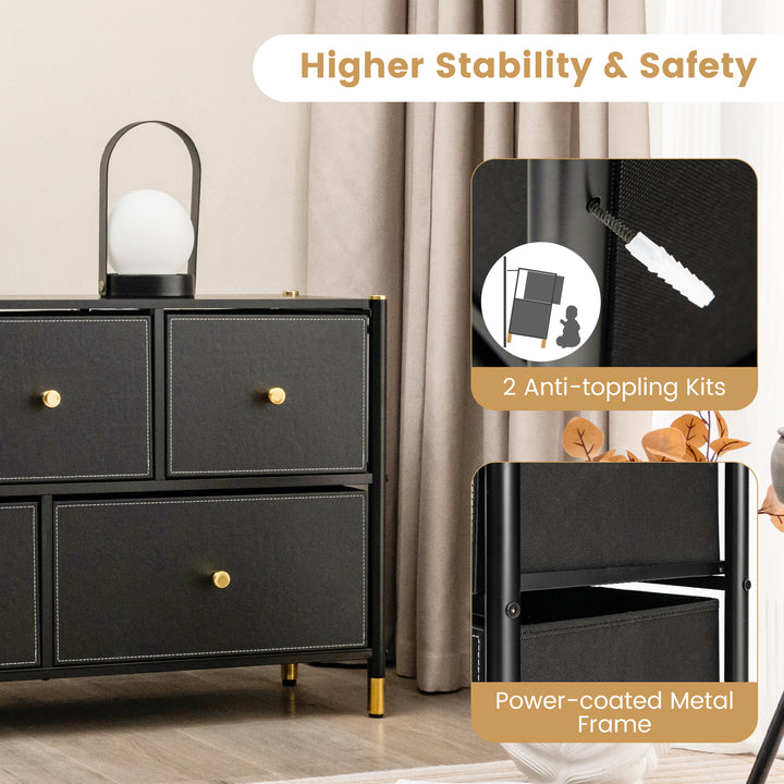 Fabric Dresser Tower for Bedroom with Drawers and Metal Frame - TidySpaces