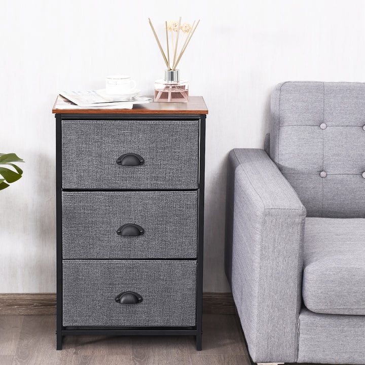 Fabric Nightstand Bedside Storage Cabinet Folding Drawers - TidySpaces