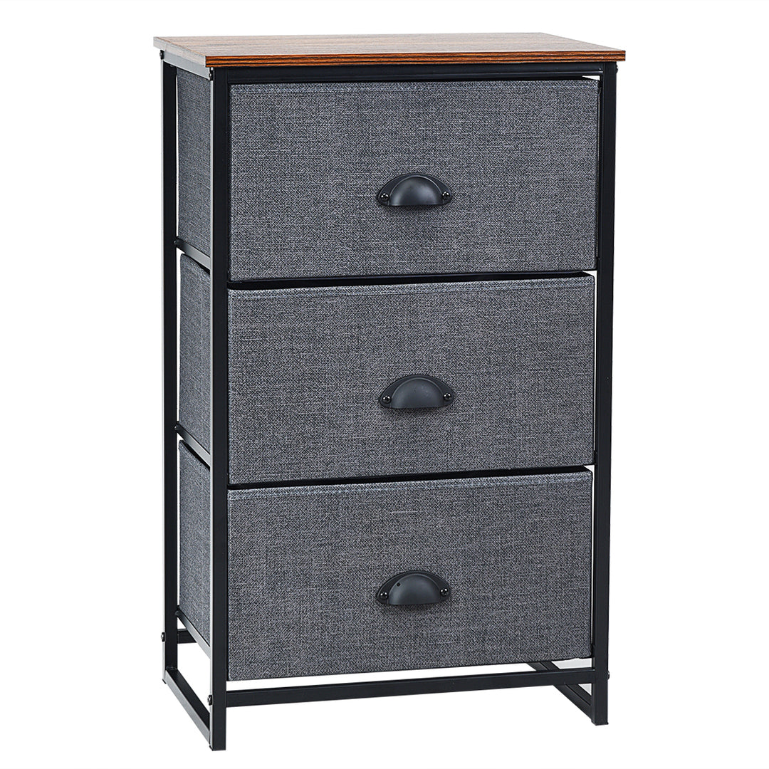 Fabric Nightstand Bedside Storage Cabinet Folding Drawers Black 3 Tier - TidySpaces