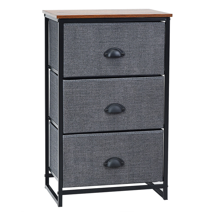 Fabric Nightstand Bedside Storage Cabinet Folding Drawers Black 3 Tier - TidySpaces