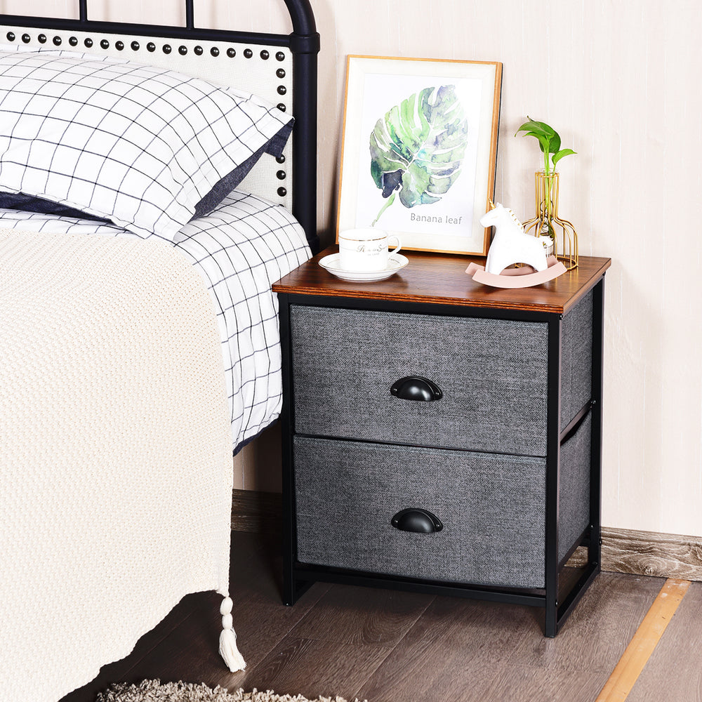 Fabric Nightstand Bedside Storage Cabinet Folding Drawers - TidySpaces