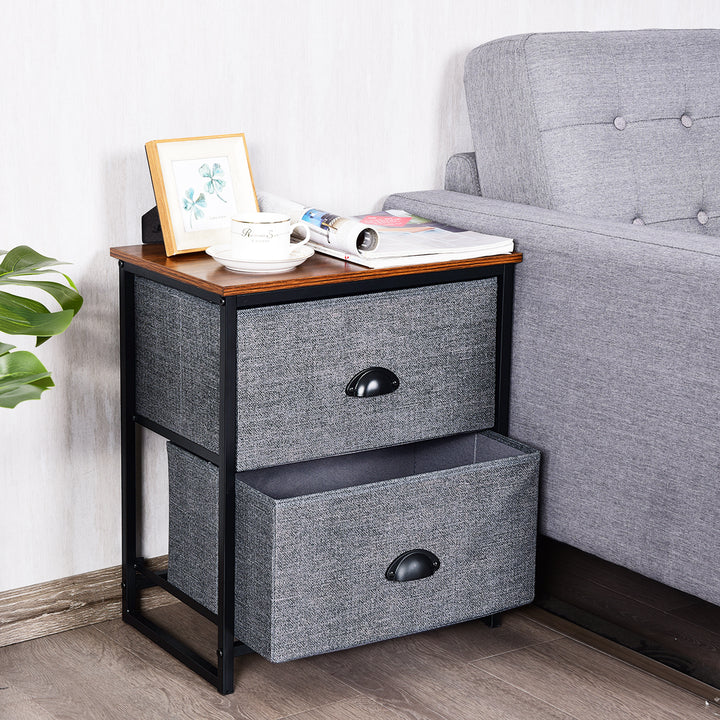 Fabric Nightstand Bedside Storage Cabinet Folding Drawers - TidySpaces