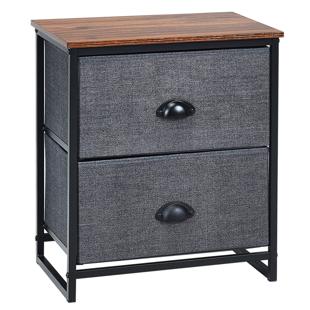 Fabric Nightstand Bedside Storage Cabinet Folding Drawers Black 2 Tier - TidySpaces