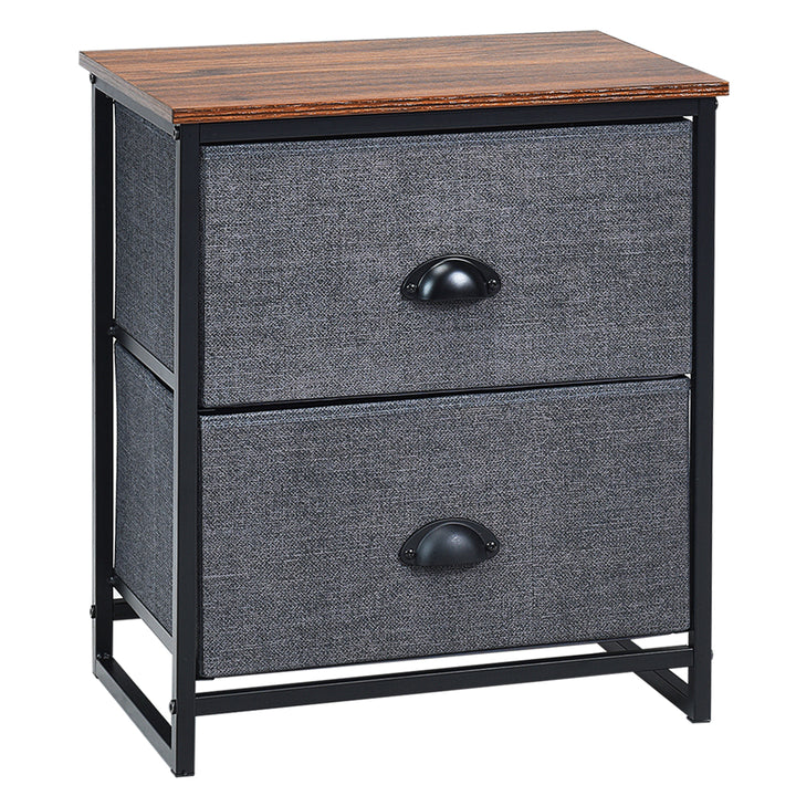 Fabric Nightstand Bedside Storage Cabinet Folding Drawers Black 2 Tier - TidySpaces