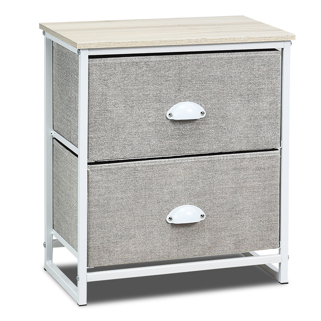 Fabric Nightstand Bedside Storage Cabinet Folding Drawers White 2 Tier - TidySpaces